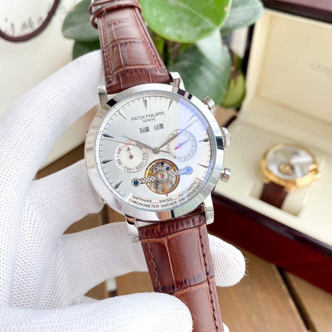 PATEK ANNUAL CALENDAR 42MM TOURBILLON LEATHER STRAP
