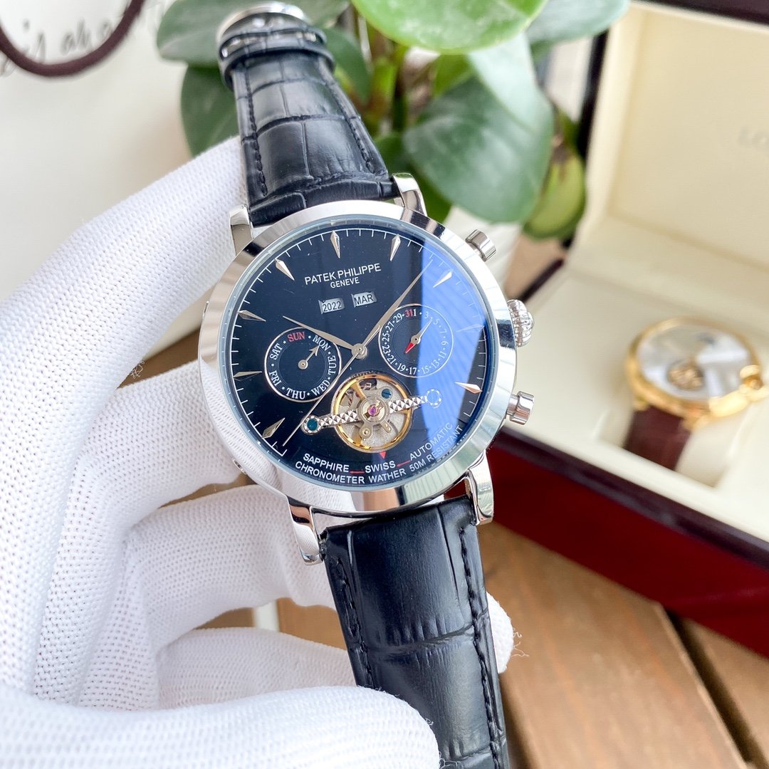 PATEK ANNUAL CALENDAR 42MM TOURBILLON LEATHER STRAP