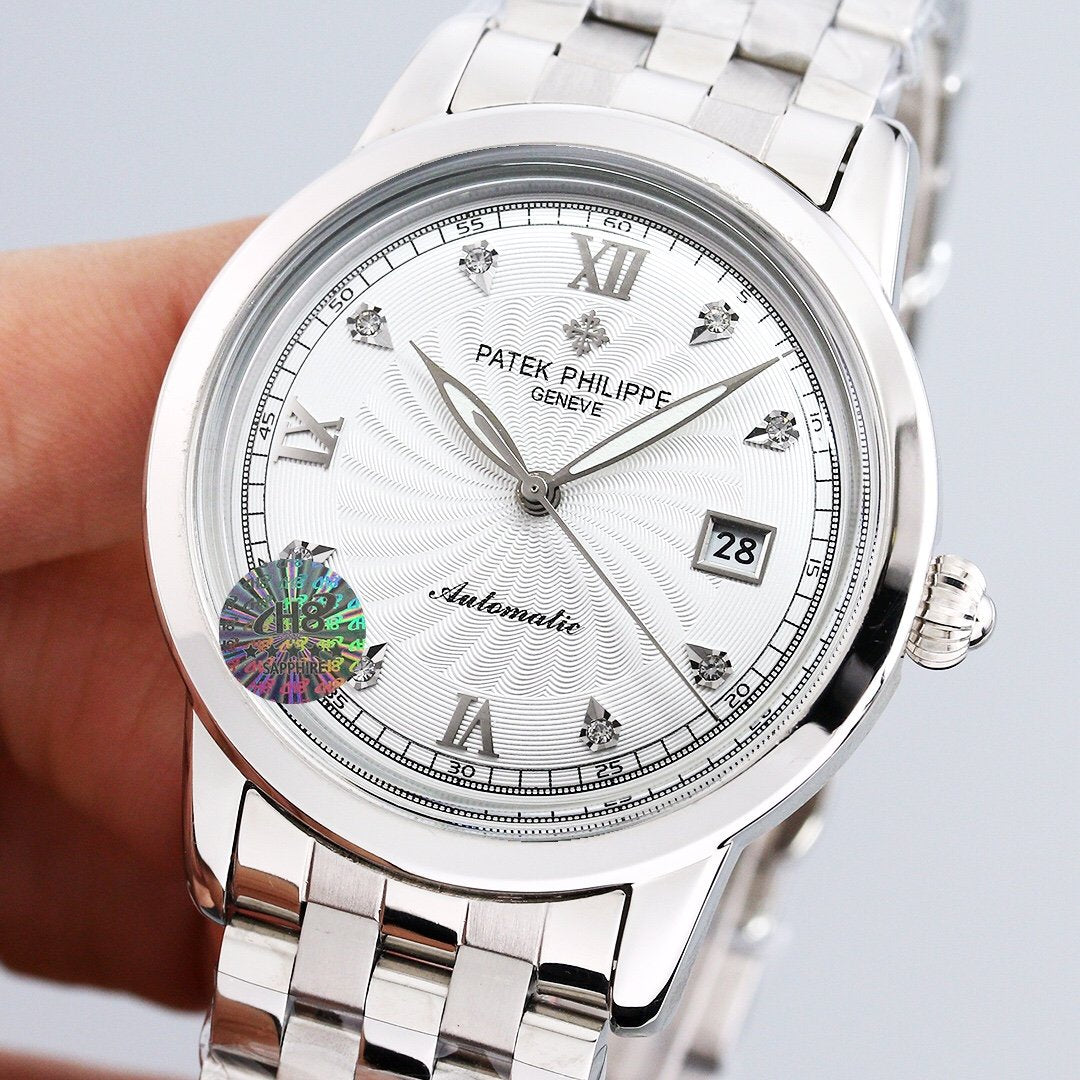PATEK CALATRAVA 40MM WHITE DIAL DIAMOND BEZEL