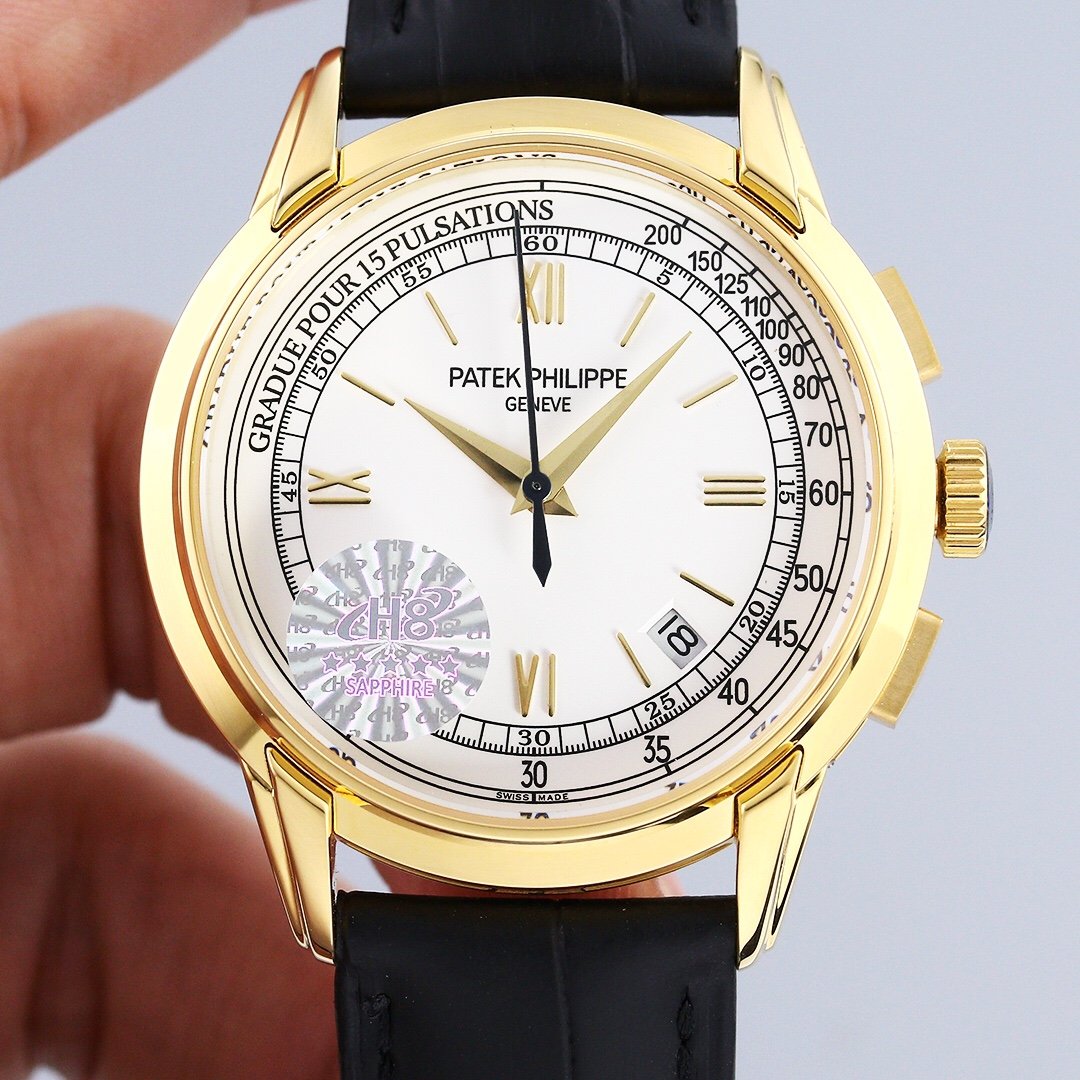 PATEK CHRONOGRAPH GOLD CASE 5975 WHITE DIAL