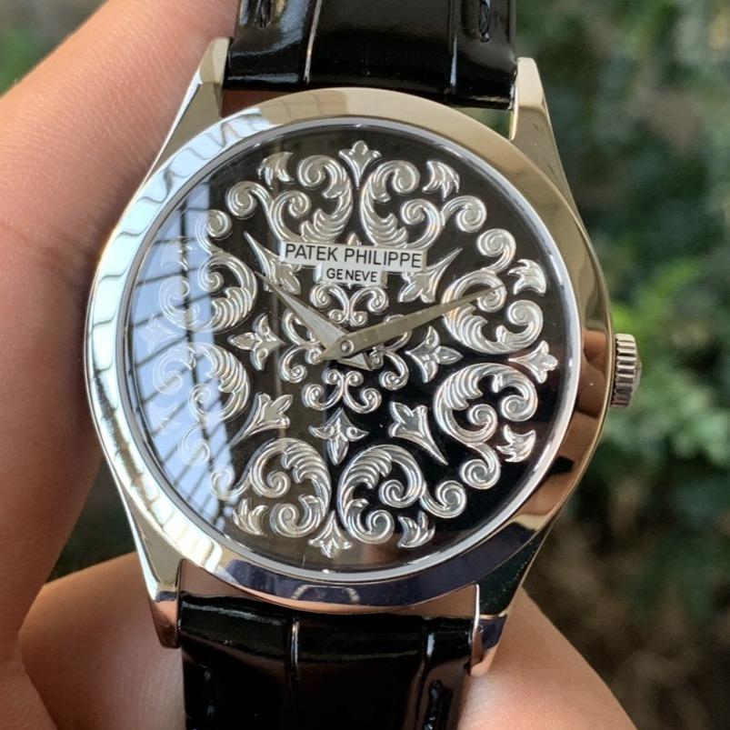 PATEK CALATRAVA 38 PLATINUM HAND-ENGRAVED BLACK DIAL
