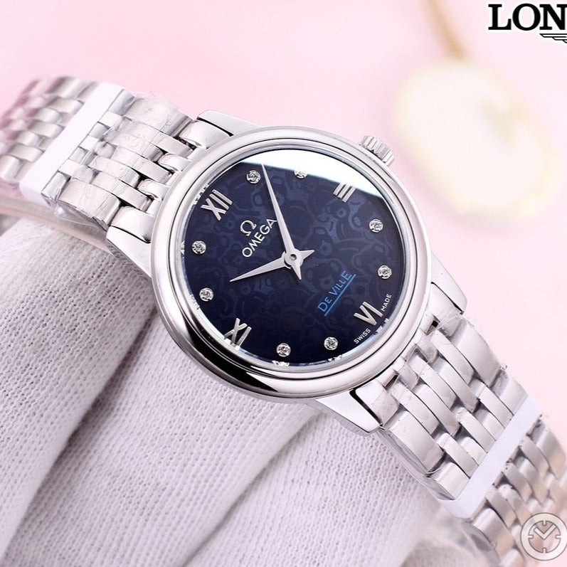 DEVILLE PRESTIGE 28MM QUARTZ BLUE DIAL DIAMOND NUMERALS