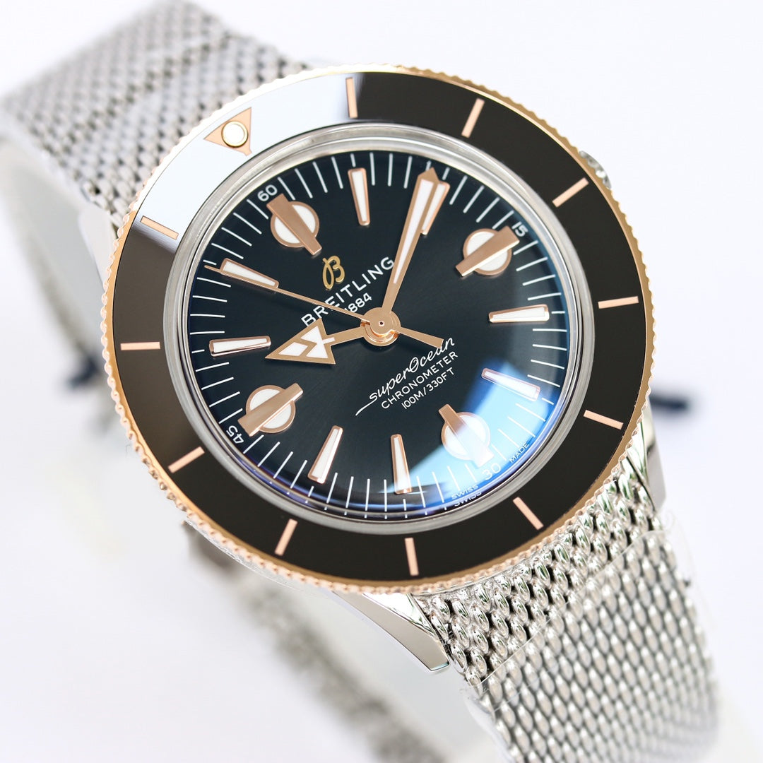 SUPEROCEAN HERITAGE 44MM STEEL CASE BLACK CERAMIC PINK GOLD