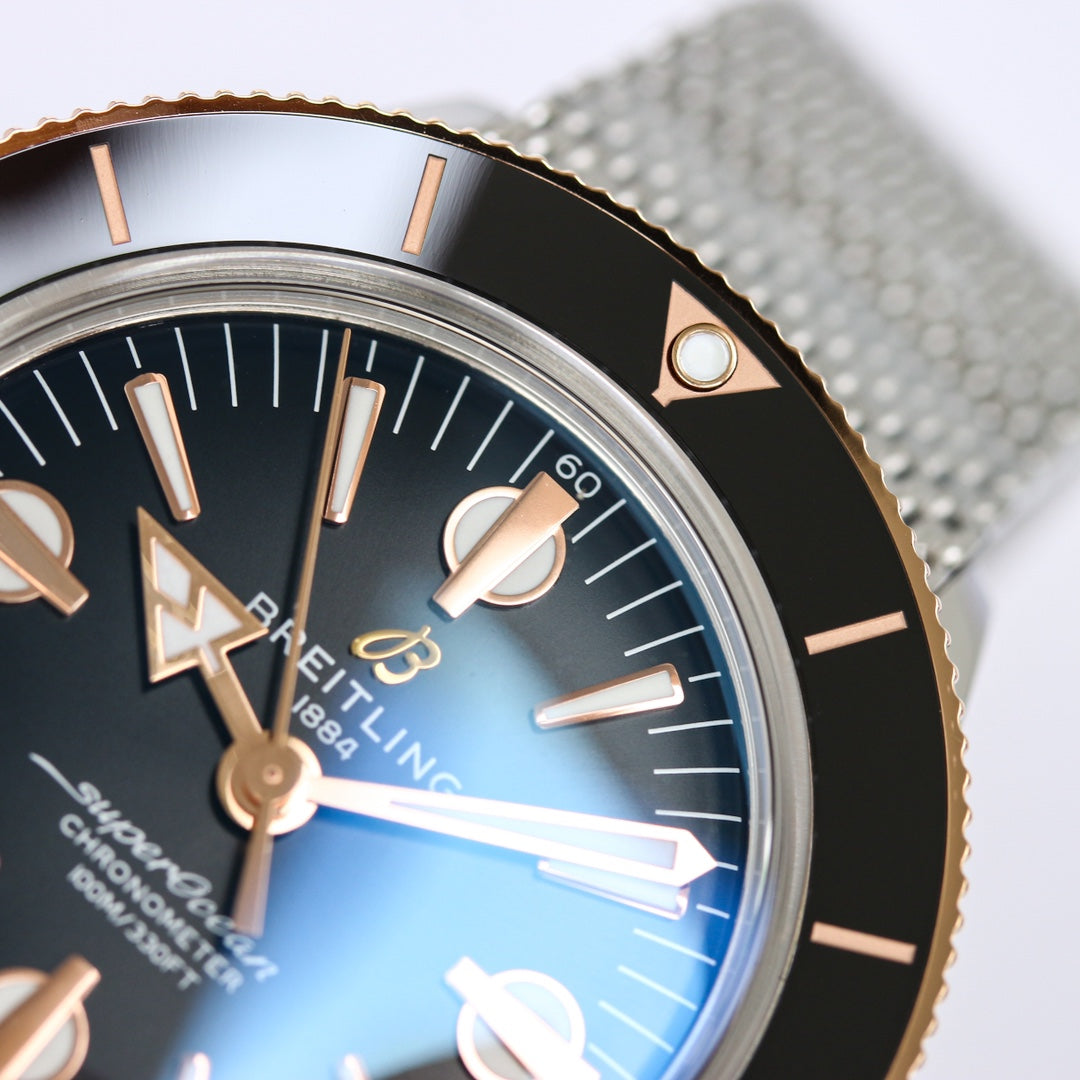 SUPEROCEAN HERITAGE 44MM STEEL CASE BLACK CERAMIC PINK GOLD