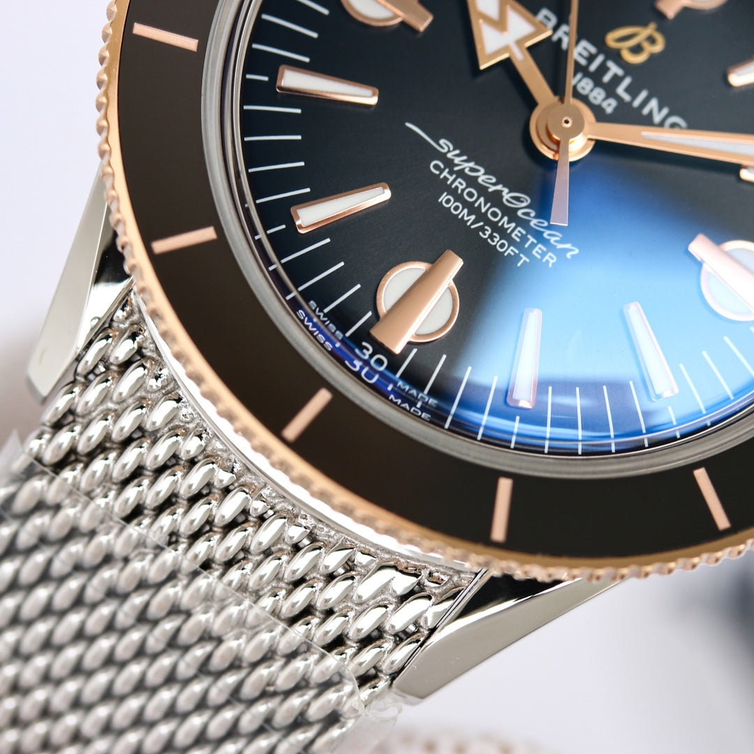 SUPEROCEAN HERITAGE 44MM STEEL CASE BLACK CERAMIC PINK GOLD