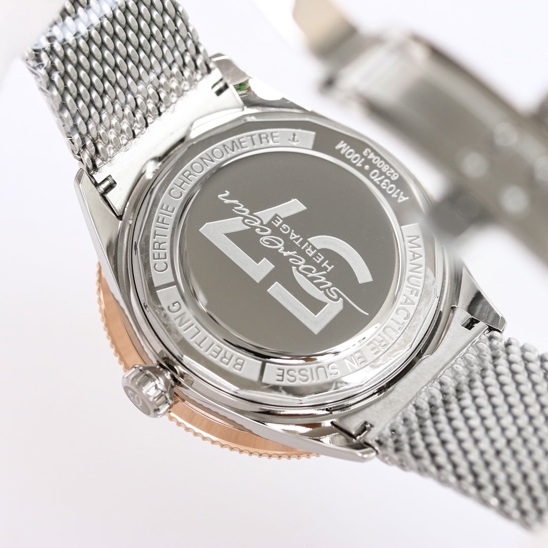 SUPEROCEAN HERITAGE 44MM STEEL CASE BLACK CERAMIC PINK GOLD