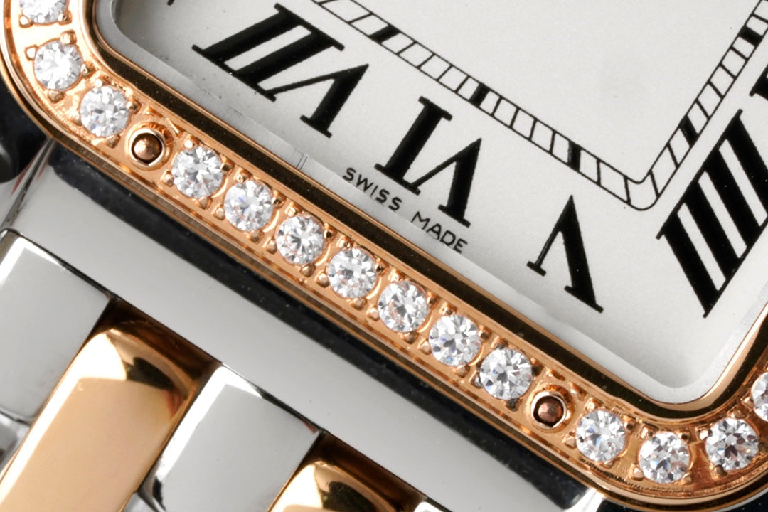 PANTHERE 27MM PINK GOLD SILVER CASE DIAMOND BEZEL WHITE DIAL