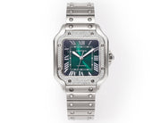 SANTOS LADY 35.1MM STEEL CASE DEEP GREEN DIAL DIAMOND BEZEL