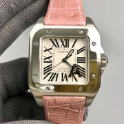 Cartier Santos 100 36mm Silver Pink Leather