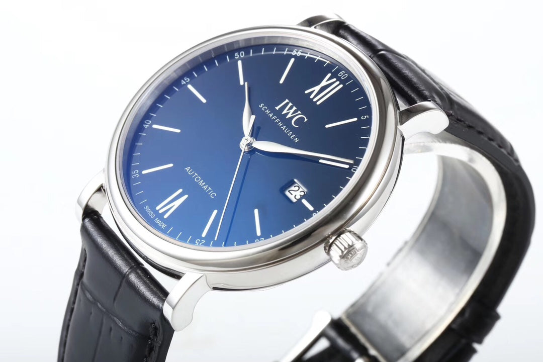 IWC Portofino 40mm Navy Blue Dial Steel Case Black Crocodile Leather