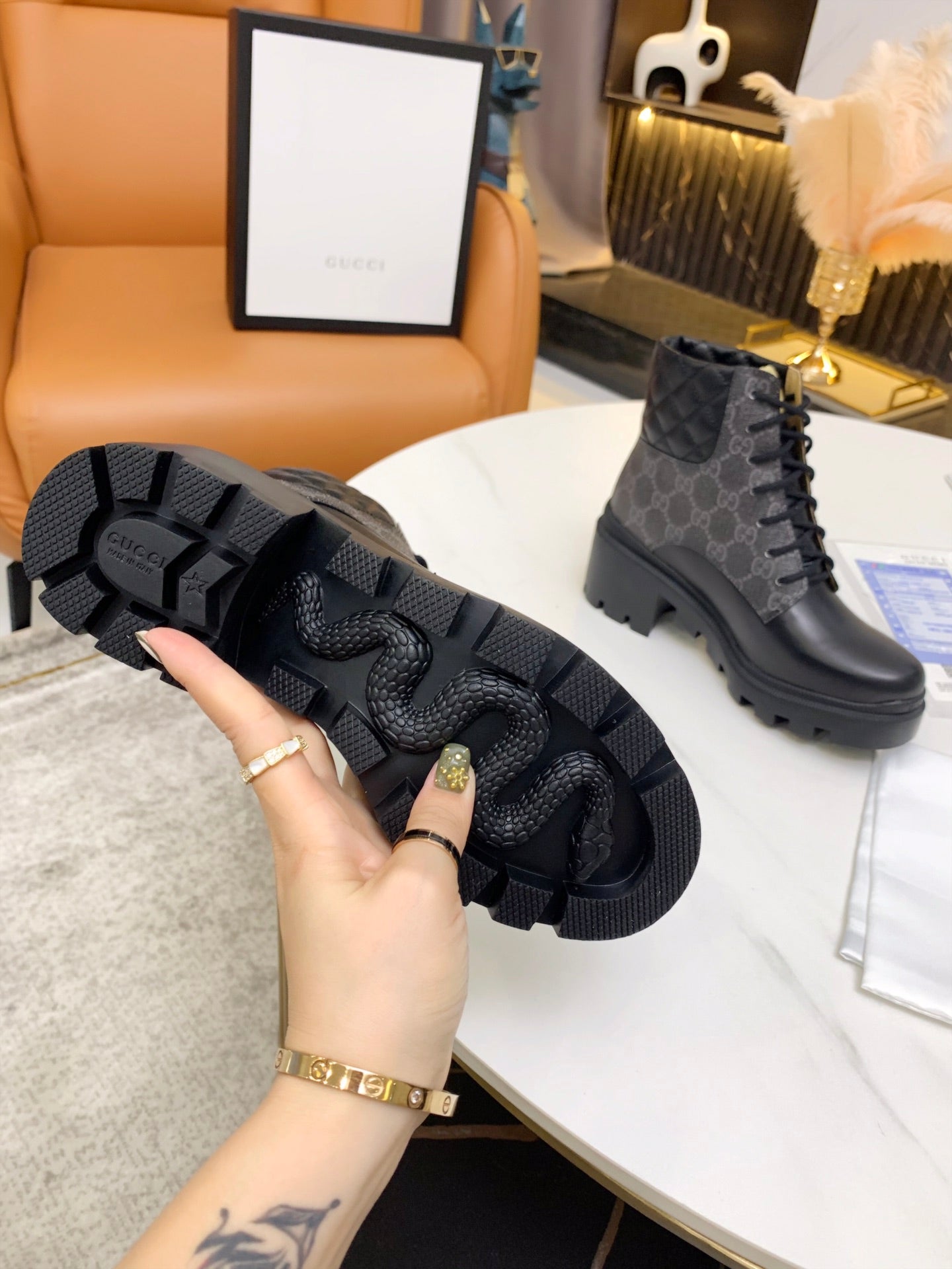 GG ankle boots black gray canvas mix leather