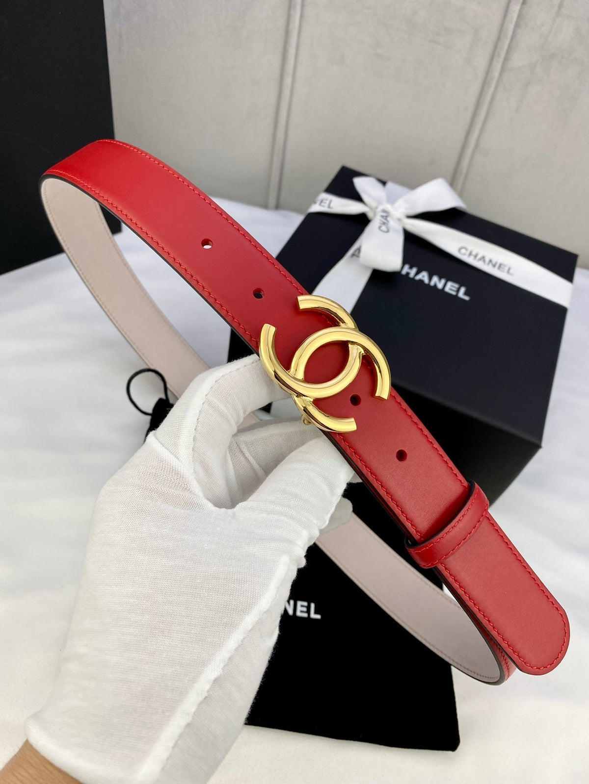CC Women's Belt 3.0CM Red Cowhide 586502