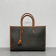 Celine 2026 Horizontal Cabas 43cm Black Brown Triomphe Canvas Calfskin