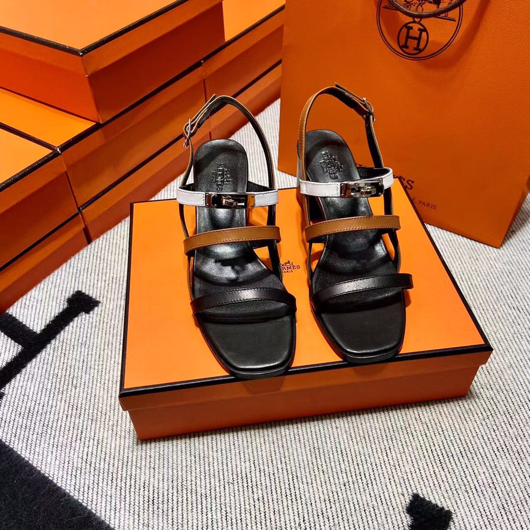 MID - SANDAL BLACK MIX WHITE MIX TAWNY CALFSKIN