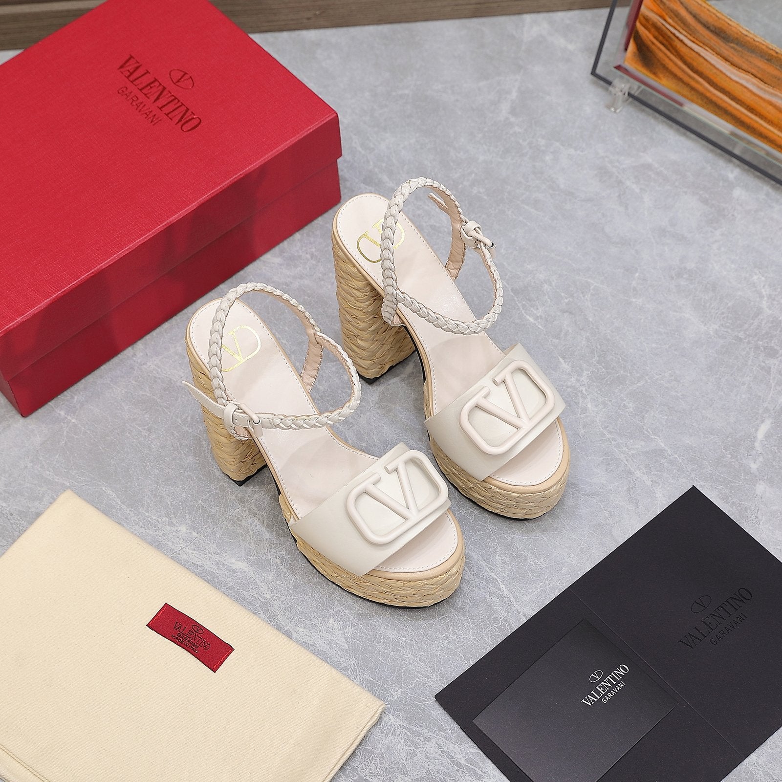 VT 25 Platform Sandals White Cowhide Espadrilles