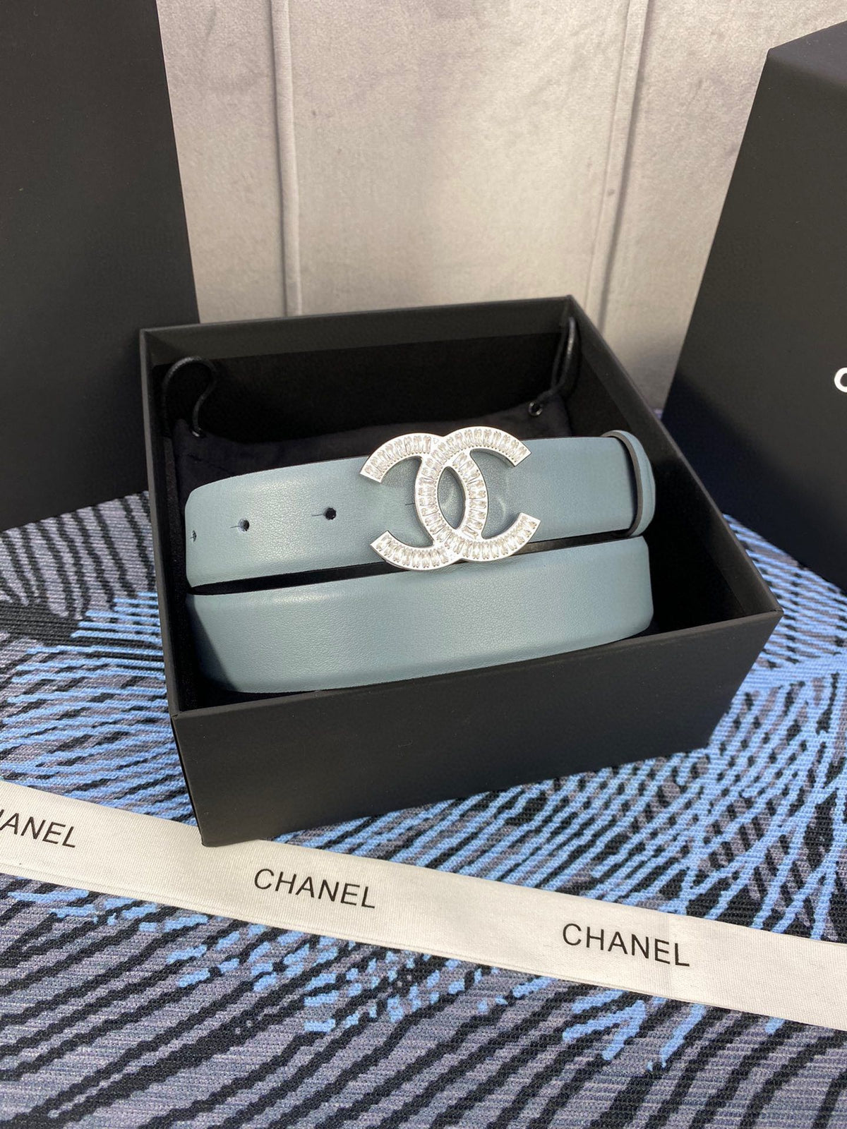 CC Women's Belt 3.0CM Light Blue Cowhide 615102