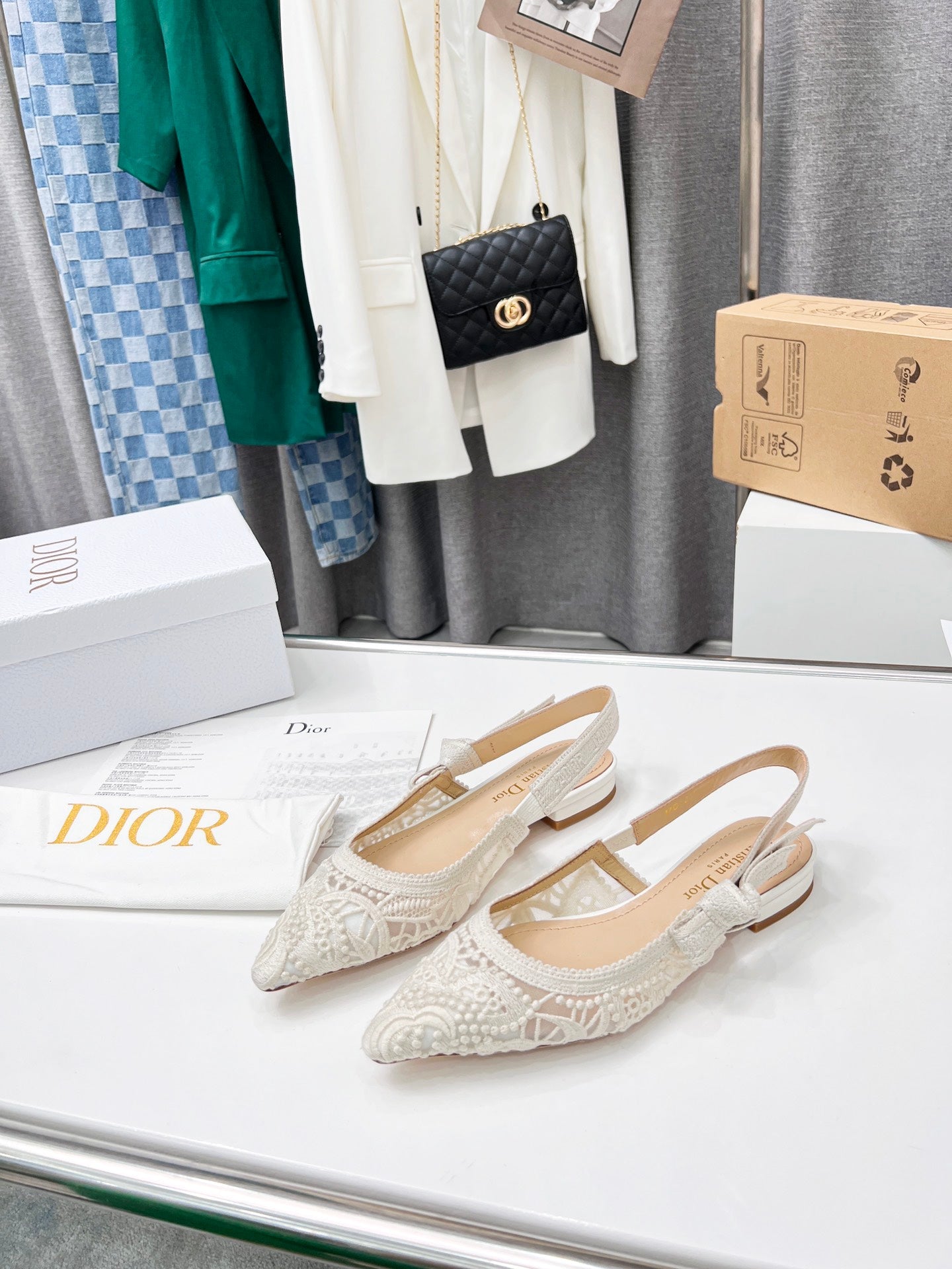CD 25 J'Adior Slingback Flat Mesh Fabric 237966