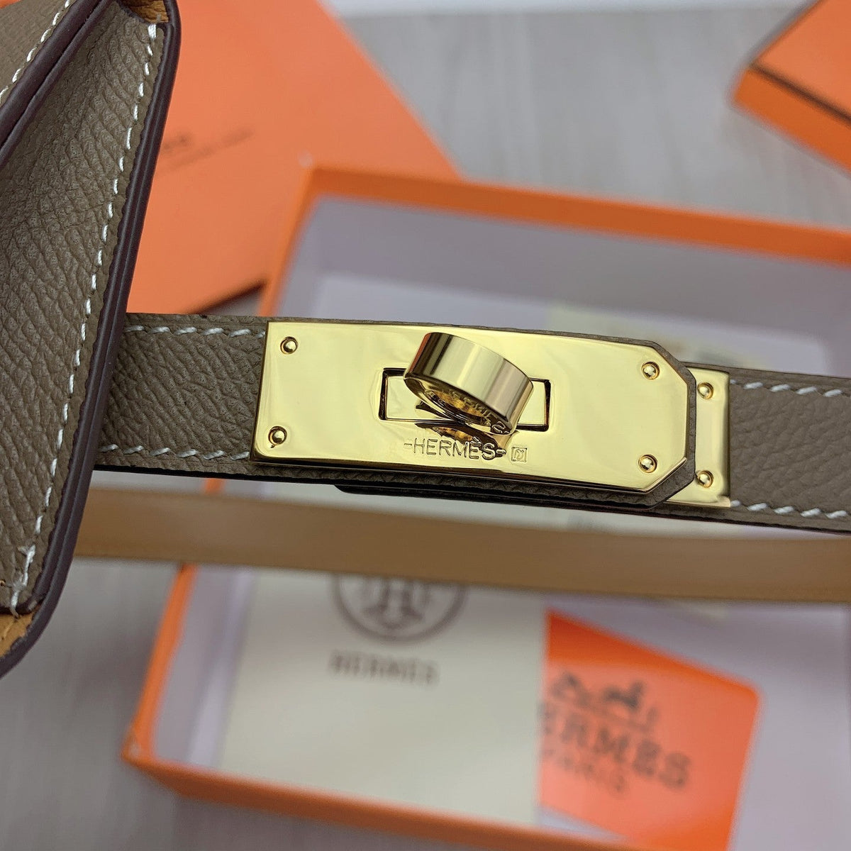 hm kelly belt 18mm with pocket gris alphat calfskin