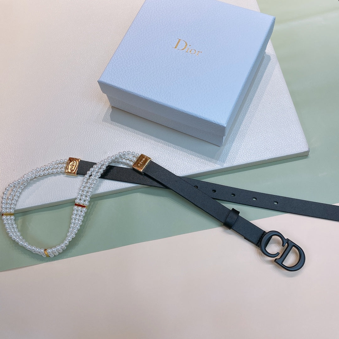 Dior 2026 Montaigne Pearls Belt 20mm Leather