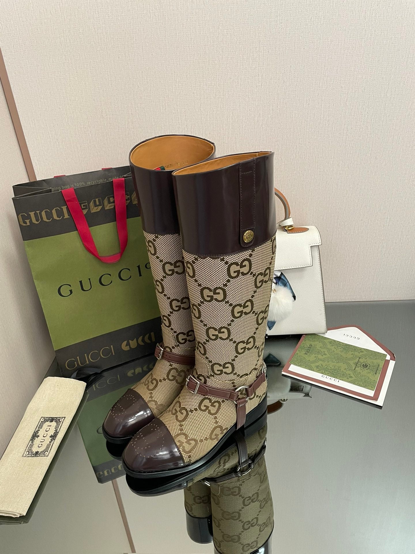 Gucci 2026 Boot Brown mix Beige Canvas Leather 911944