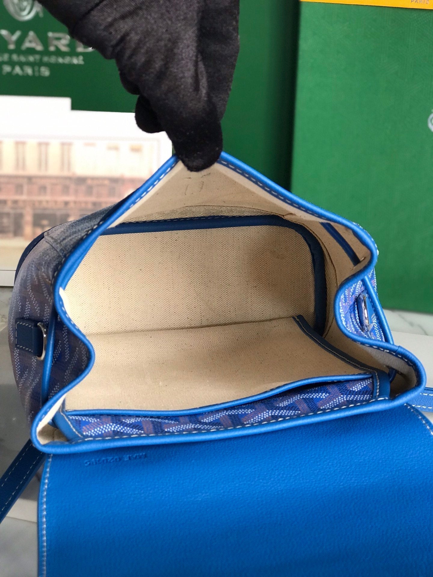 ALPIN MINI BACKPACK 21 IN SAPPHIRE BLUE LAMBSKIN AND GOYARDINE CANVAS