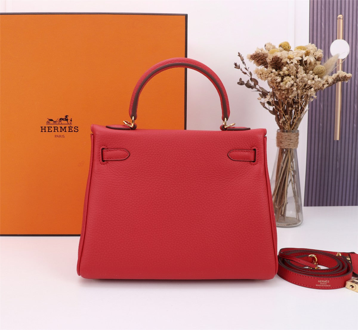 HM KELLY BAG 25 RED TOGO GOLD HARDWARE