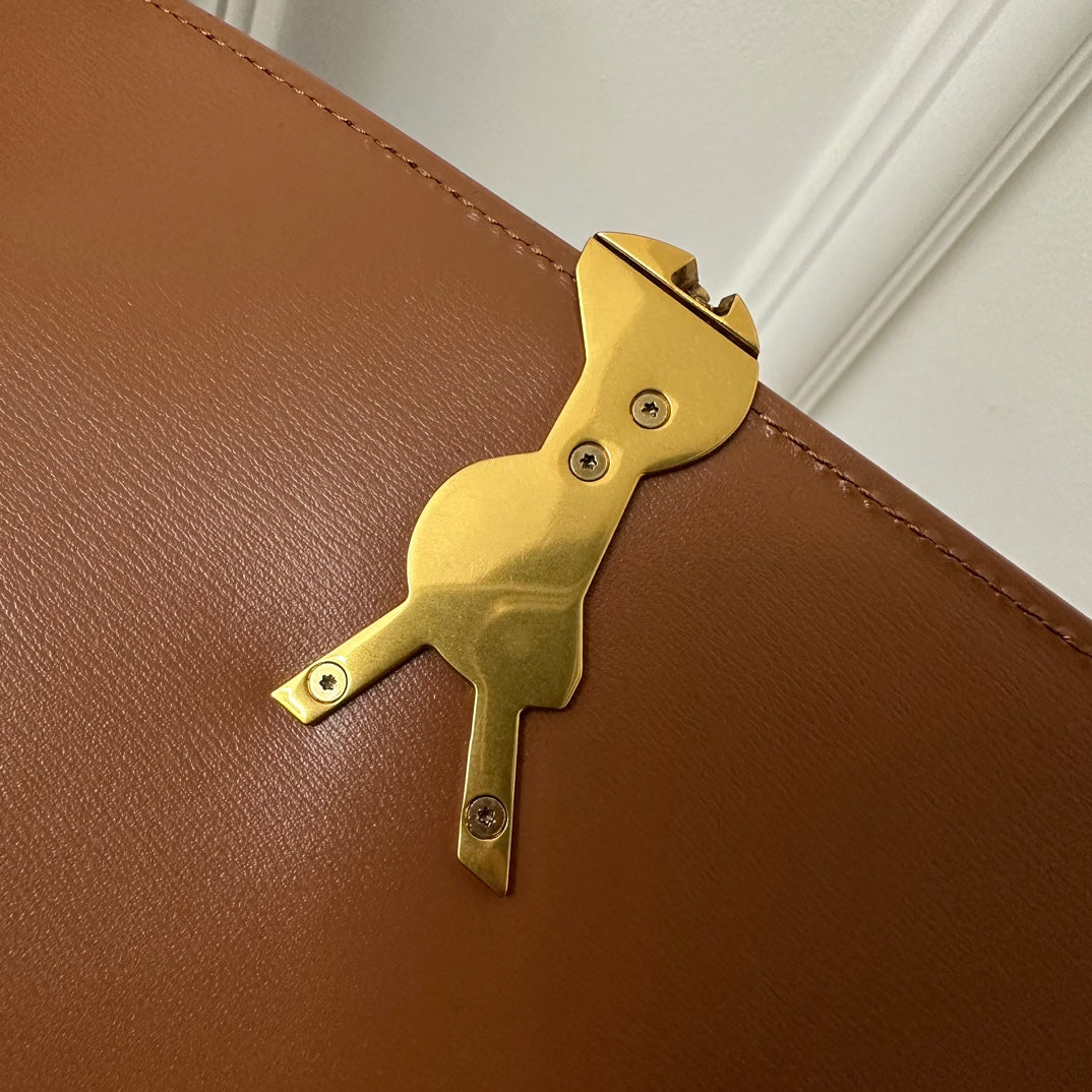 YSL Solferino Small Satchel Bag Brown Beige Gold Calfskin Canvas 339479
