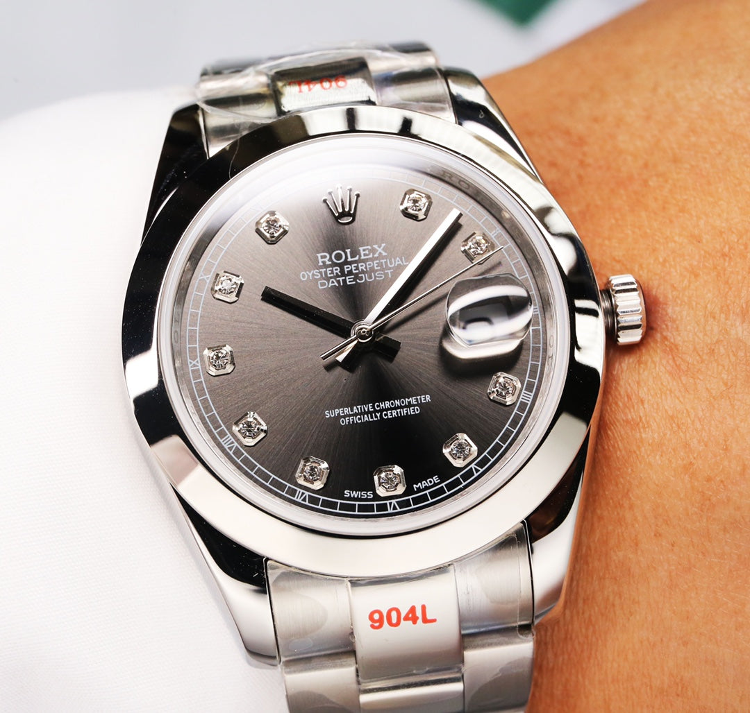 Rolex Datejust 41mm Silver Black Dial Diamond