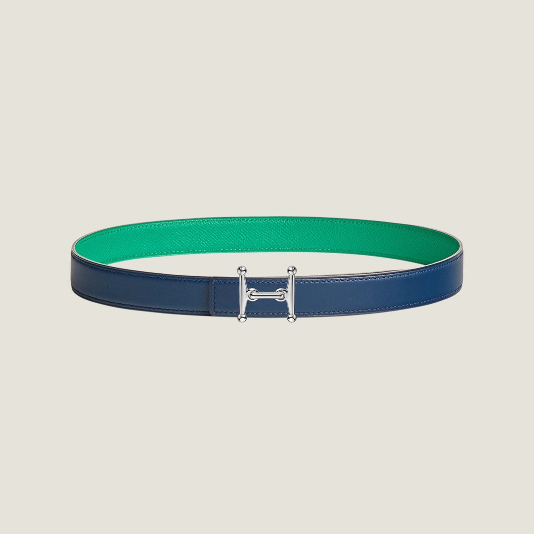HM Silver Mors H buckle & Reversible 24 mm belt Blue Green leather 125358