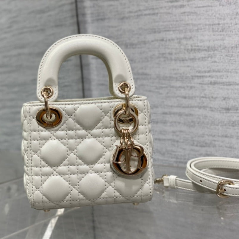 micro lady white lambskin ghw