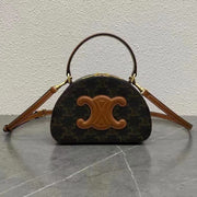 Celine 2026 Half Moon Case 17.5cm Black Brown Canvas Calfskin 281830