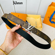 LV Initiales Reversible Belt Silver Rotating Buckle Black Brown Leather