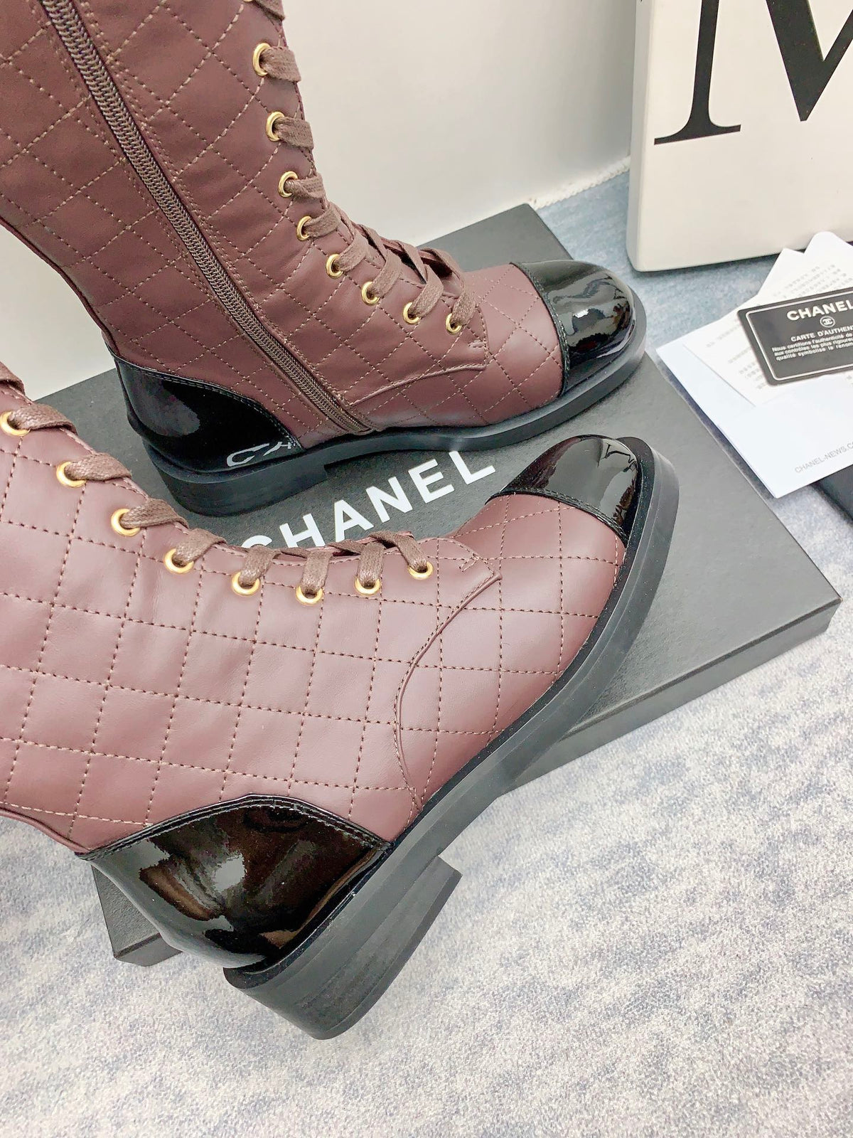 Chanel 2026 Quilted Lace-Up Combat Boots Calfskin 162266