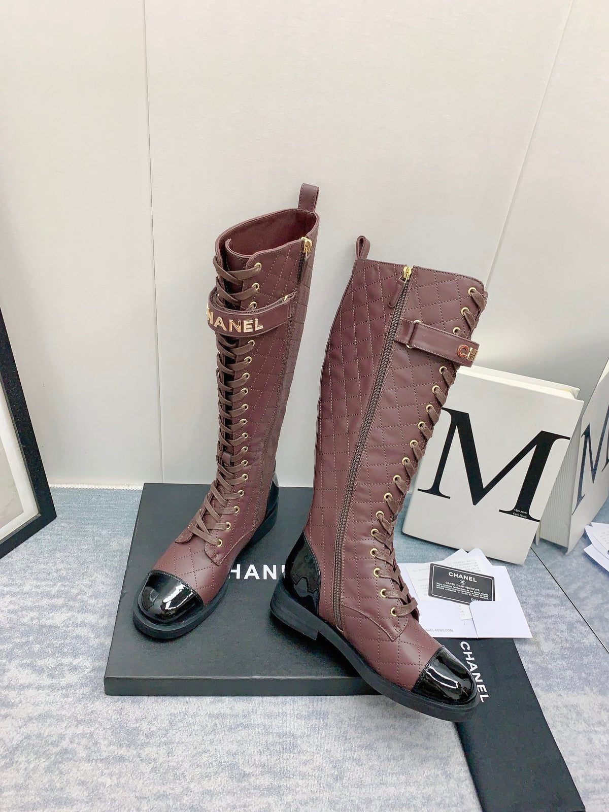 Chanel 2026 Quilted Lace-Up Combat Boots Calfskin 162266