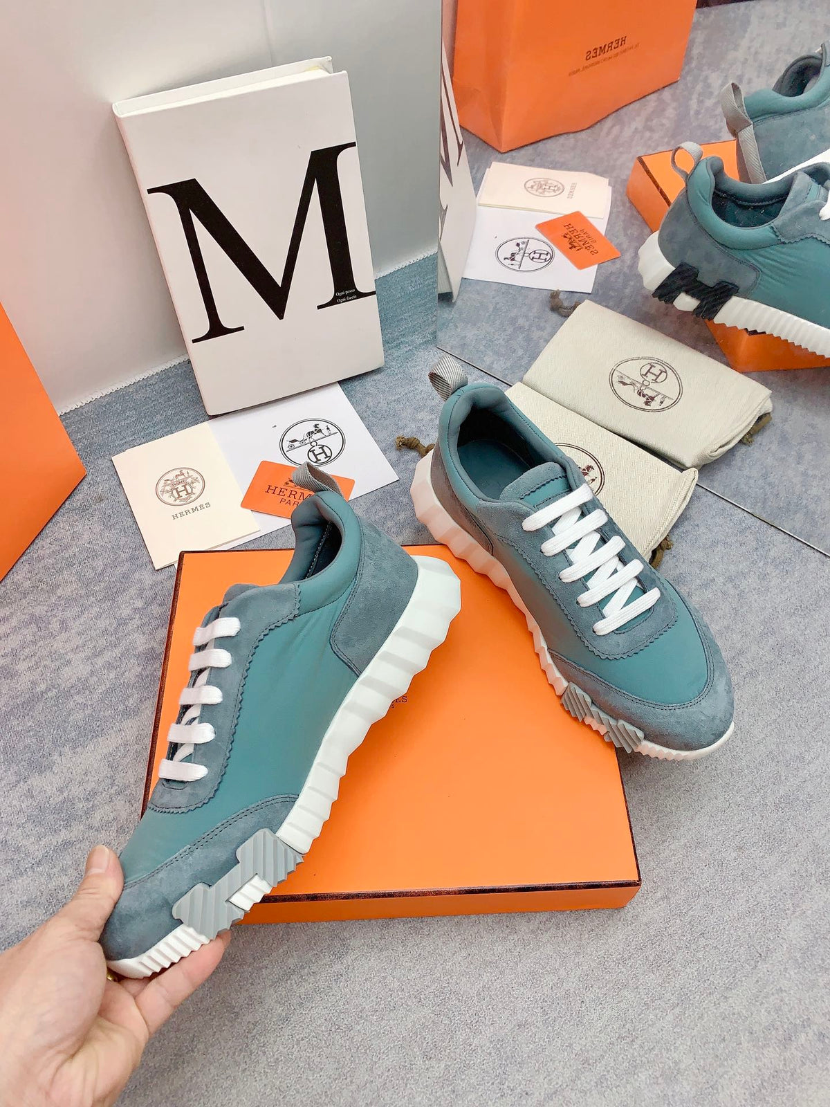 HM Bouncing Sneaker In Dark Turquoise Silk Lambskin 106445