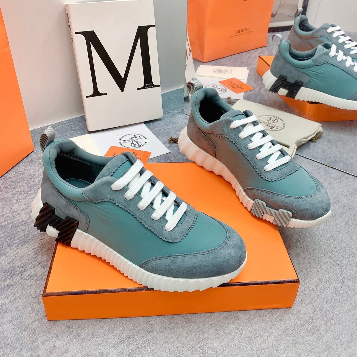 HM Bouncing Sneaker In Dark Turquoise Silk Lambskin 106445