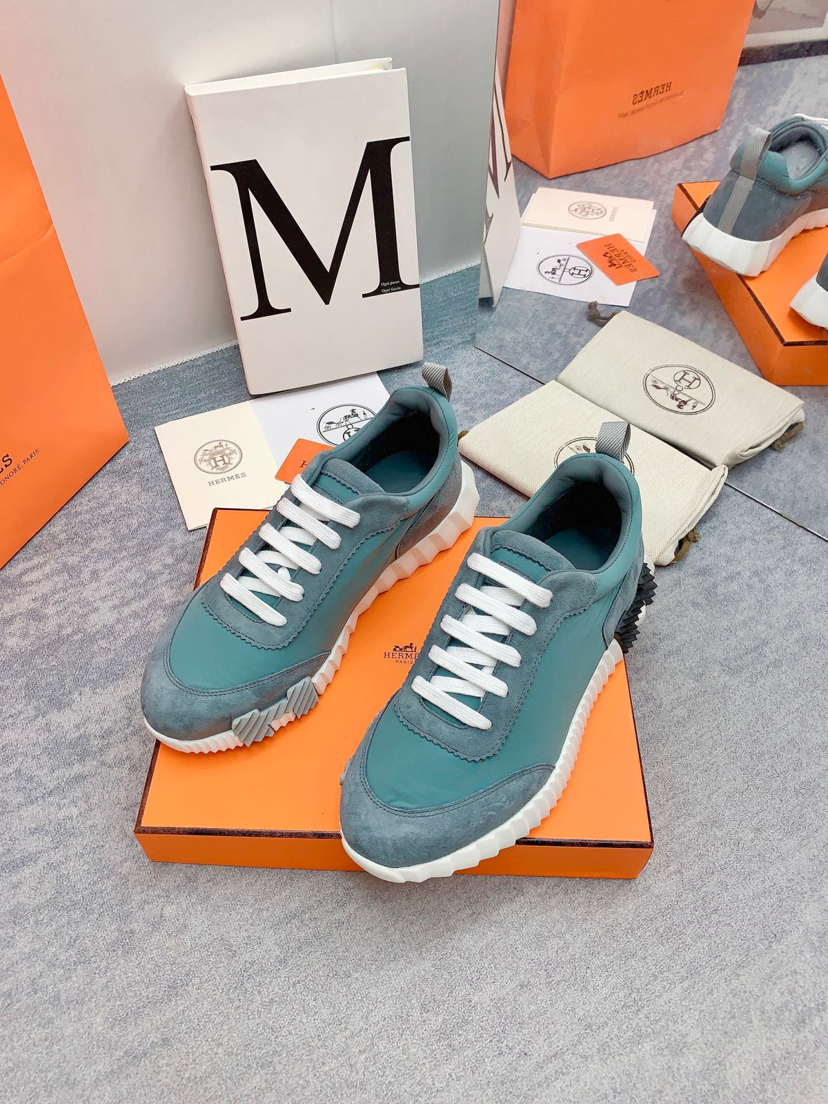 HM Bouncing Sneaker In Dark Turquoise Silk Lambskin 106445