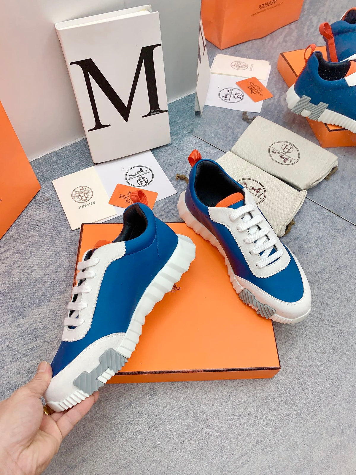 HM Bouncing Sneaker In Blue Silk Lambskin 106447