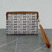 Celine 2026 Pouch With Strap 24cm White Tan Textile Calfskin 281834