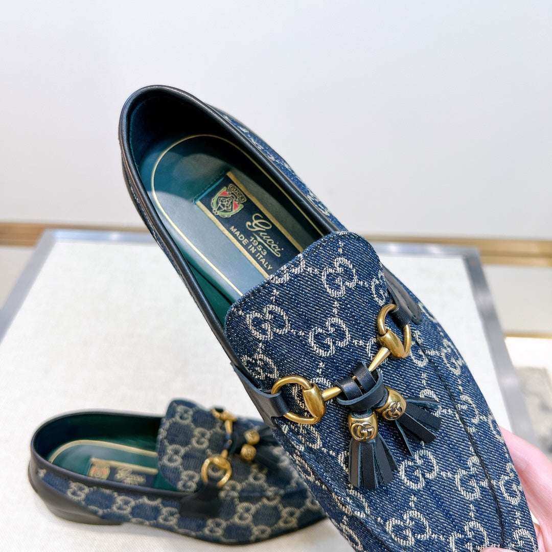 GG Men's Tassel Loafer Blue Canvas Calfskin 361363
