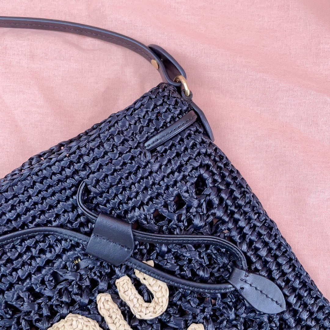 miu bucket bag 20cm black woven fabric