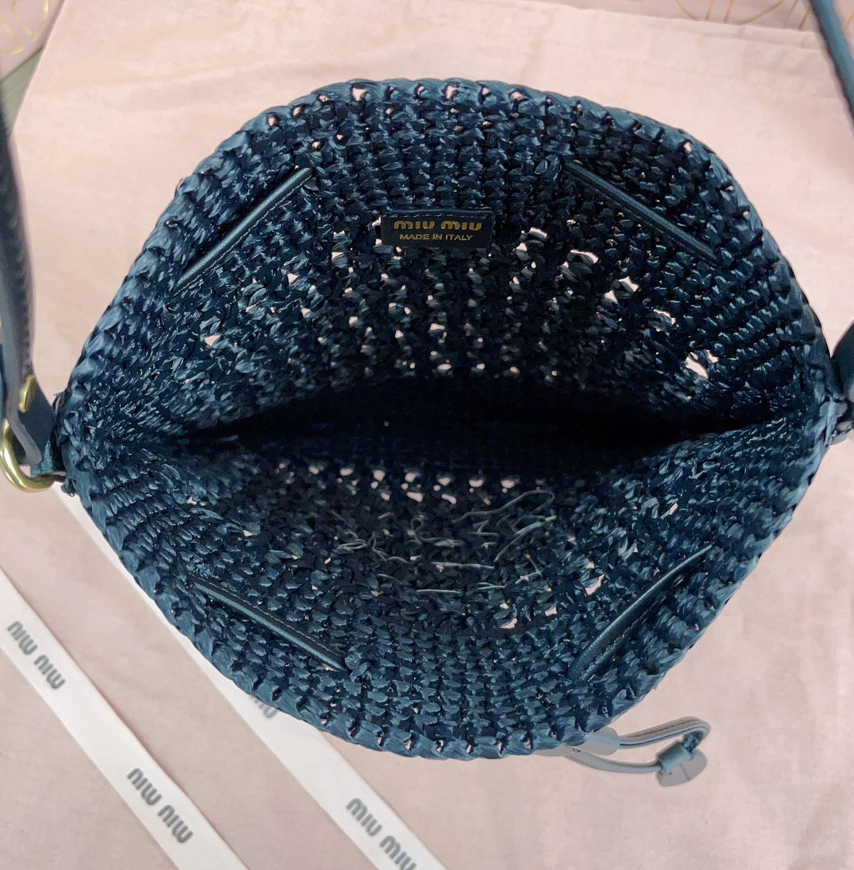 miu bucket bag 20cm black woven fabric