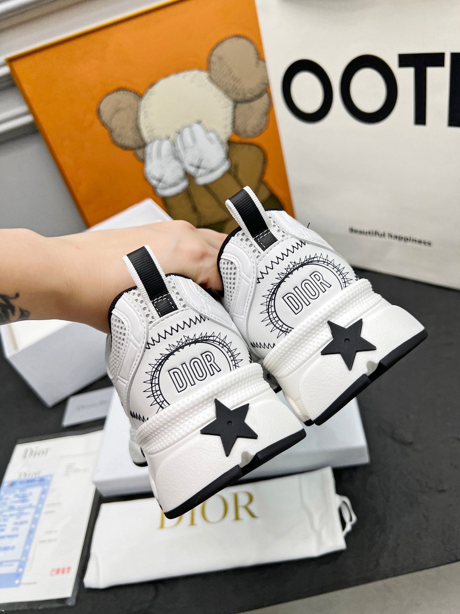 CD Chrono Sneaker White Black Mesh Fabric And Calfskin