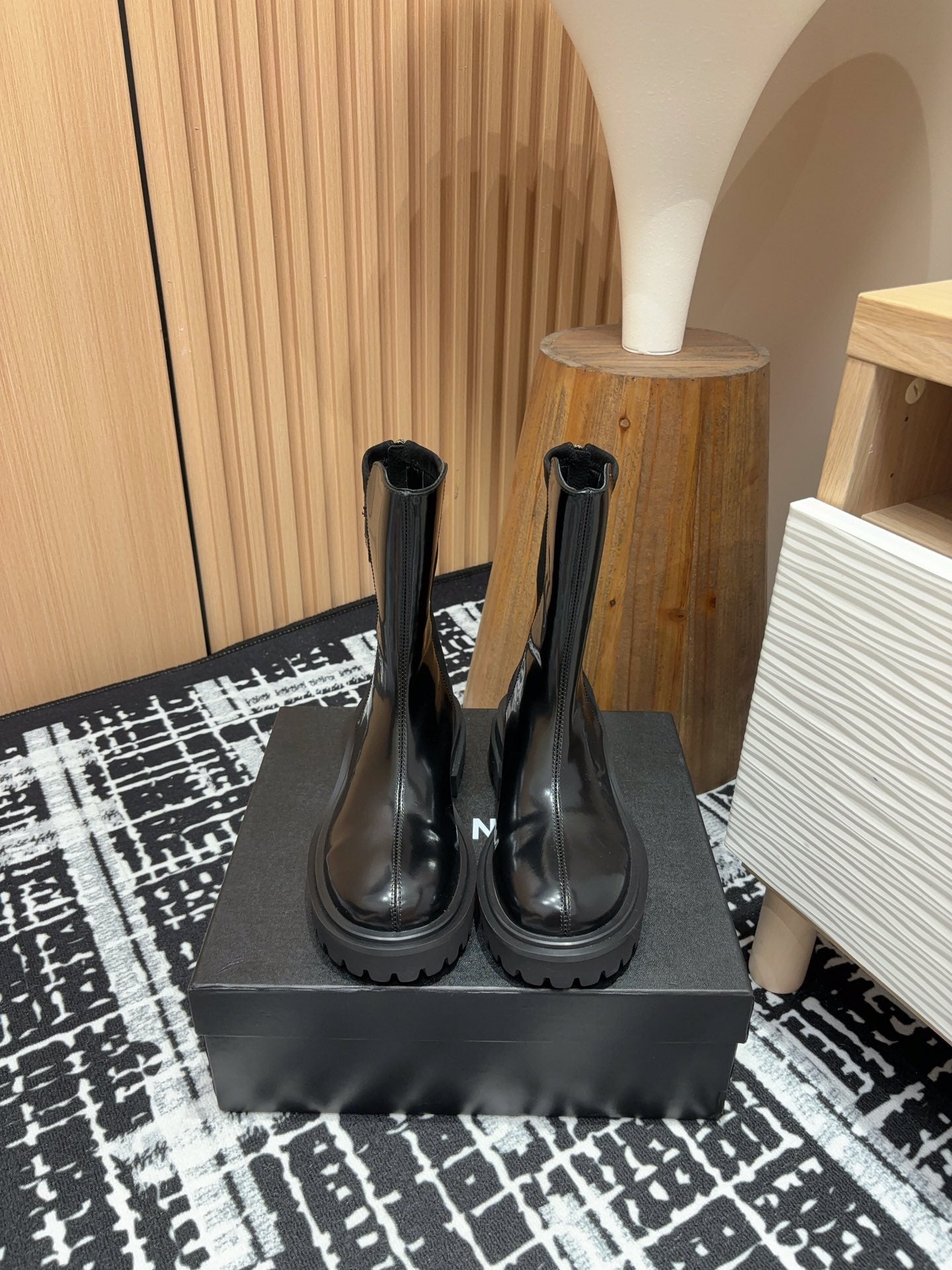 CC Short Boots 45mm Glossy Black Calfskin And Suede