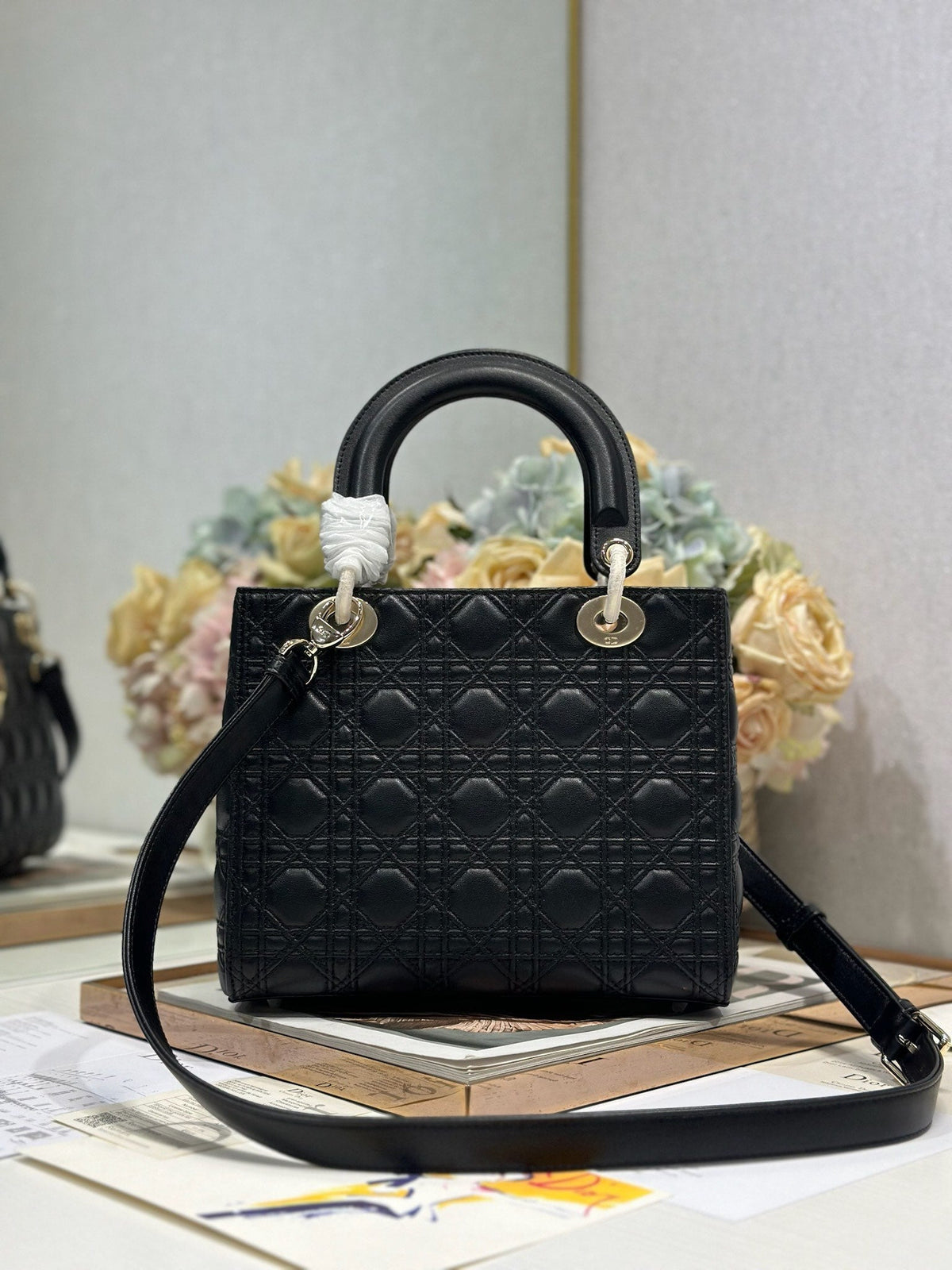 CD Medium Lady Dior 24 Bag Black Lambskin
