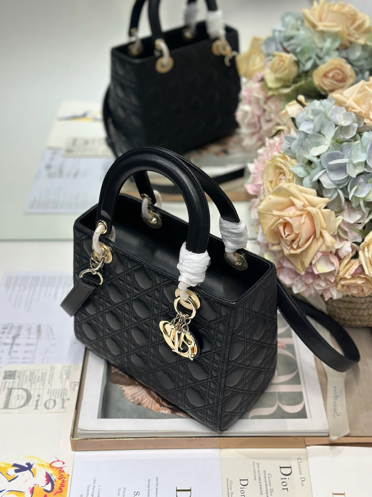 CD Medium Lady Dior 24 Bag Black Lambskin