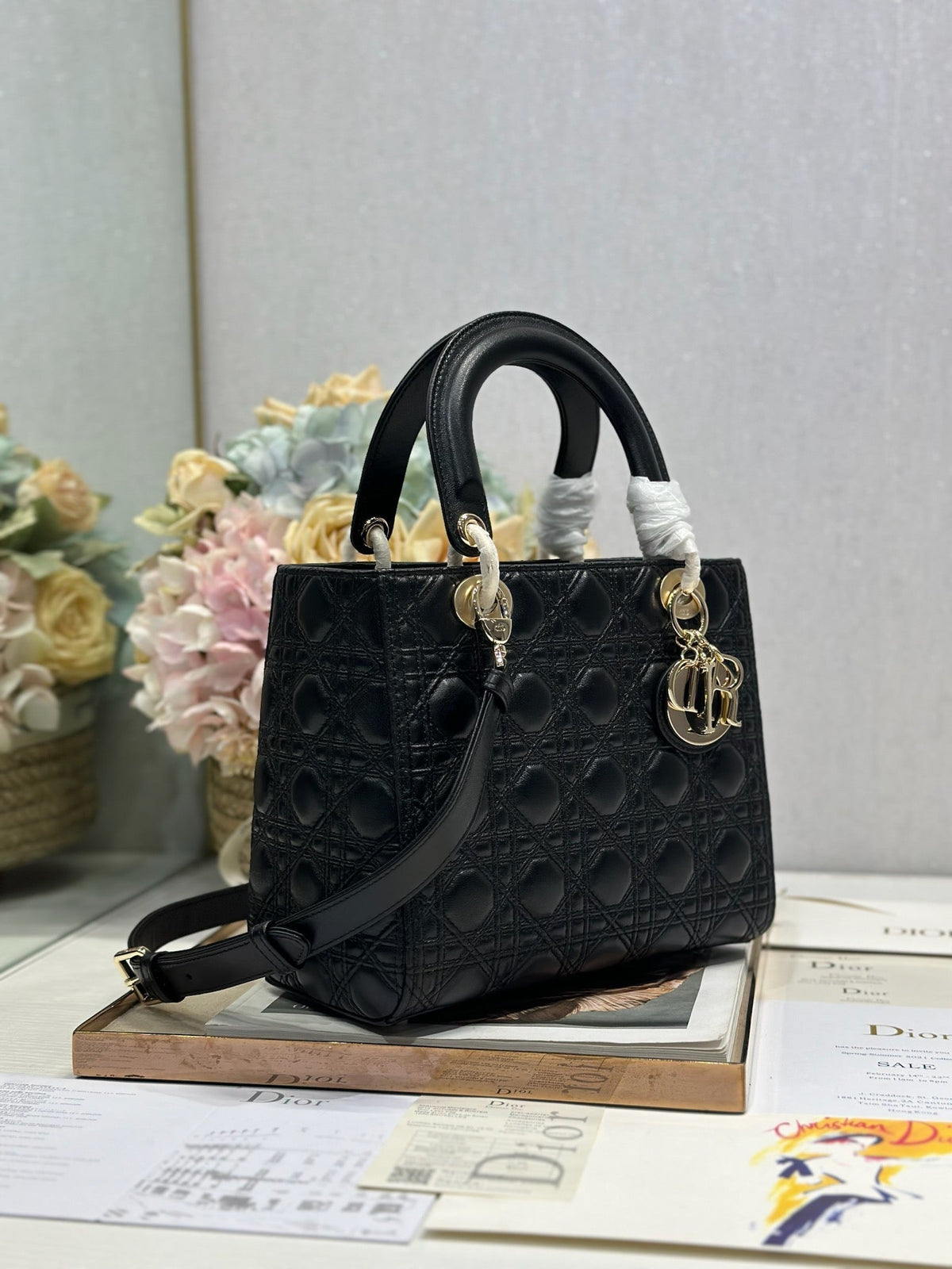 CD Medium Lady Dior 24 Bag Black Lambskin