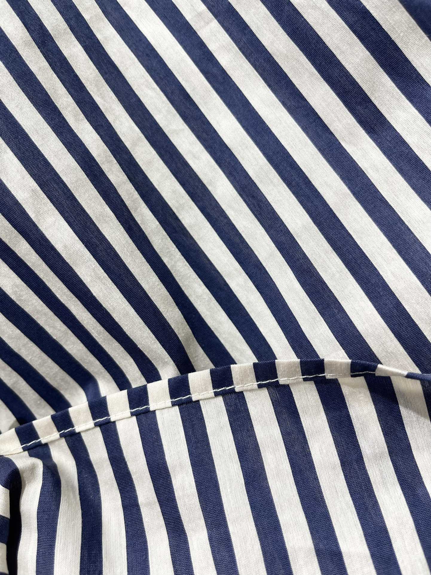 Miu Miu Striped Letter Embroidered Shirt Blue White Cotton