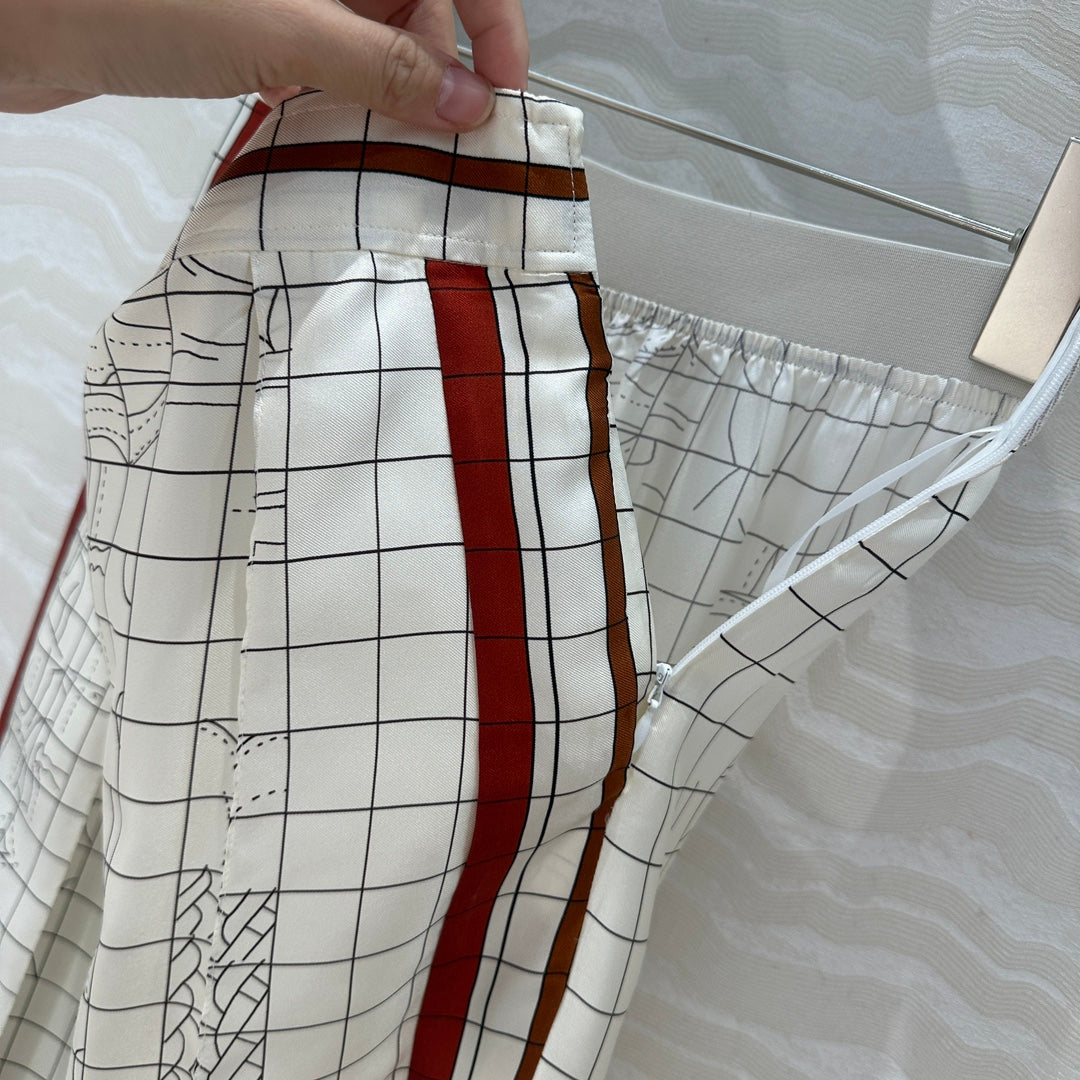 Hm 25 Coaching Deja Vu Wide-leg Straight Pants White Red Silk