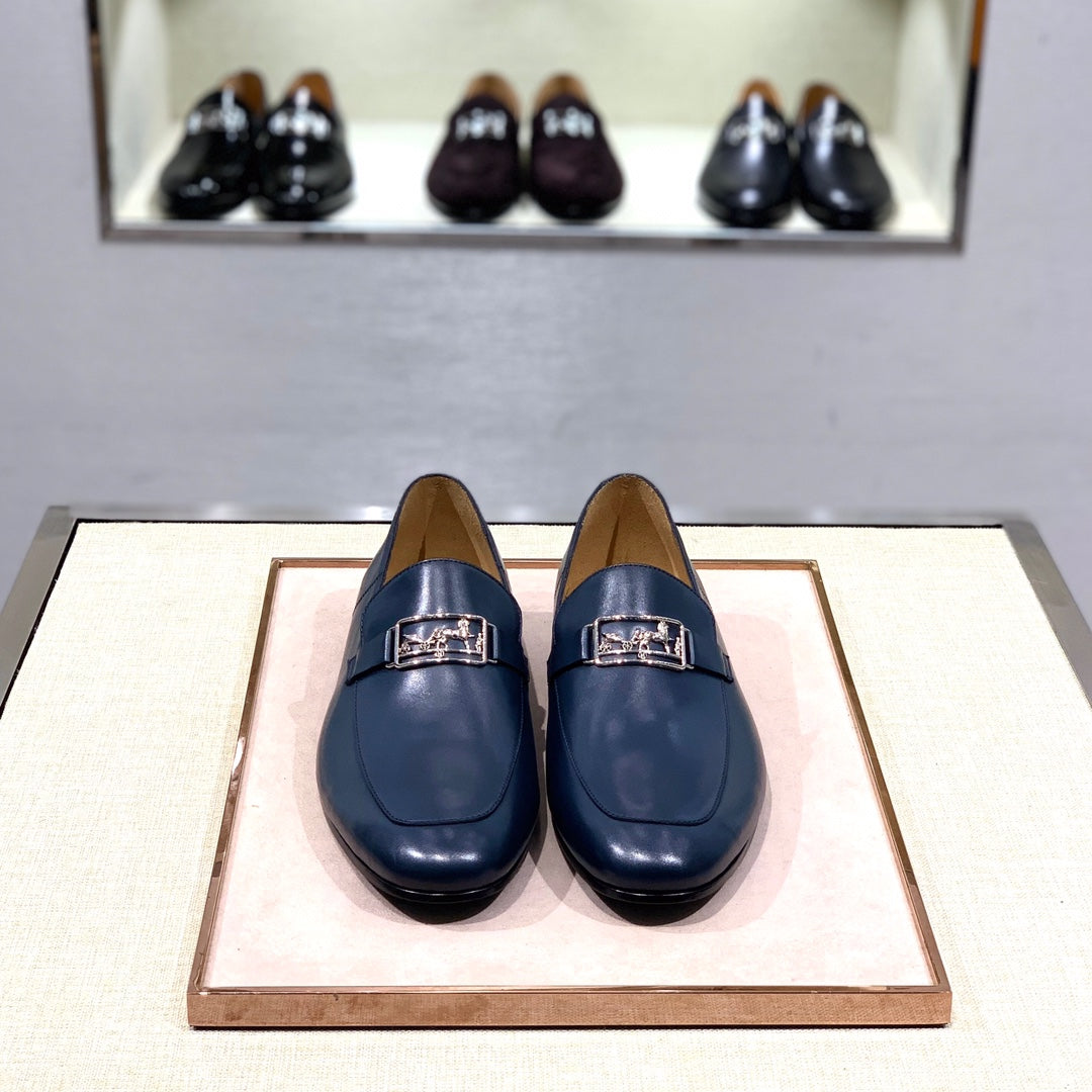 HM Men's Loafer Navy Blue Calfskin 539687